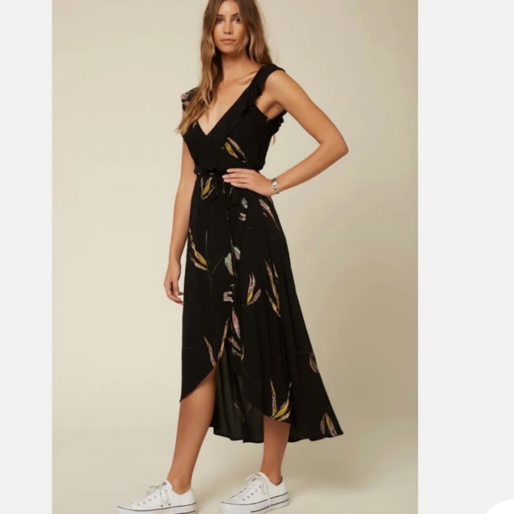 O'Neill Alana black MIDI wrap dress size medium